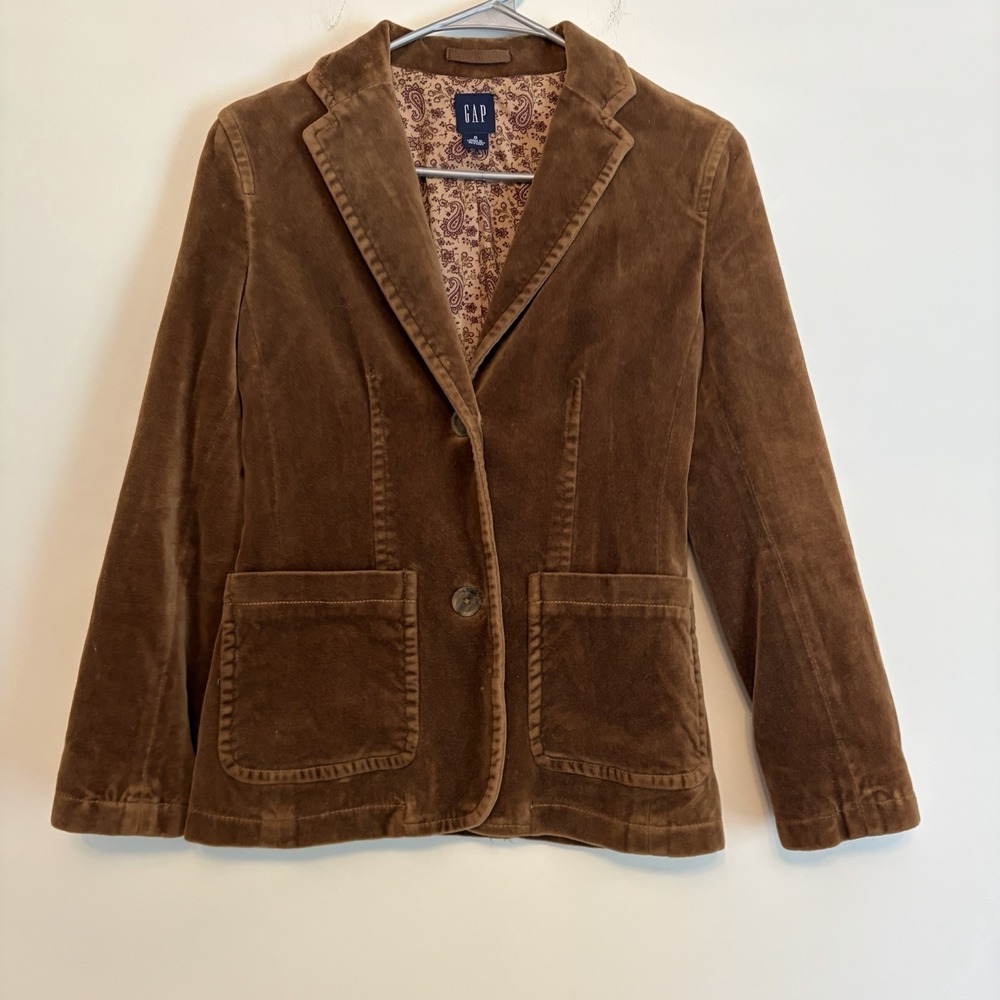 Vintage Gap Sz 0 Brown Velvet Blazer Button Front Academia Studious Old Money